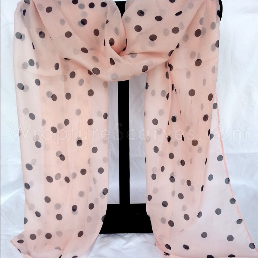 Pink “Dotty” chiffon polka dots $6.99 Shipping neck/head scarf 25X58" Large NWOT